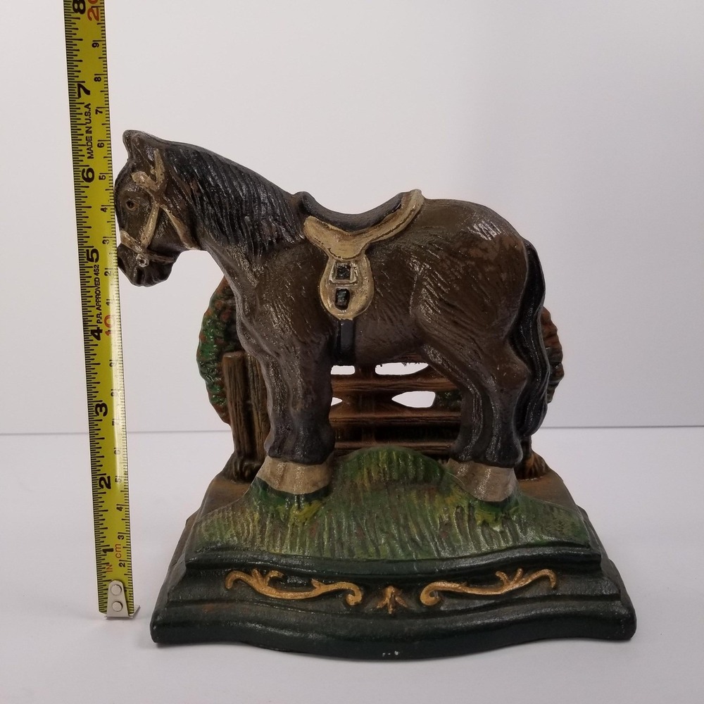Vintage Cast Iron Horse Doorstop Hand Painted Equestrian Farmhouse Decor 7 Inch - Picture 9 of 11